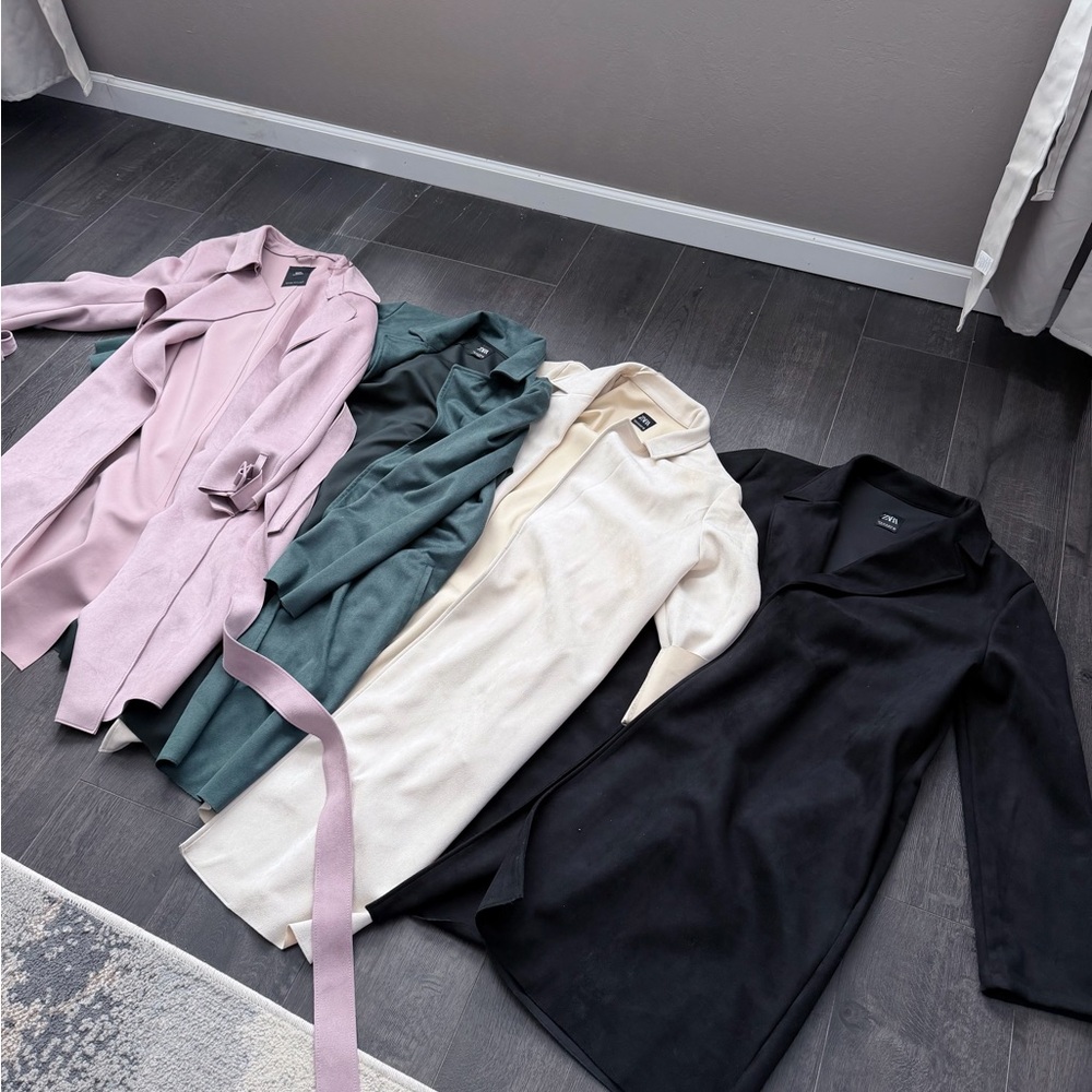 Zara Trench Coats in Pink, Green, Cream, and Black